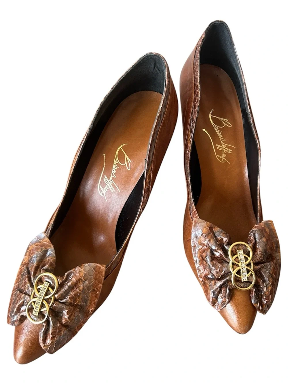 NWOT Vintage Brian Jeffrey Exotic Leather w/Snakeskin Trin and Bows size 10M